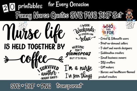 Funny Nurse Quotes SVG PNG DXF Set