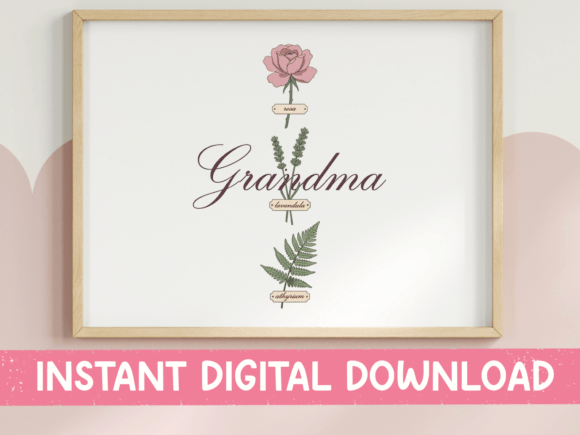 Grandma Birth Flower Memory SVG Graphics