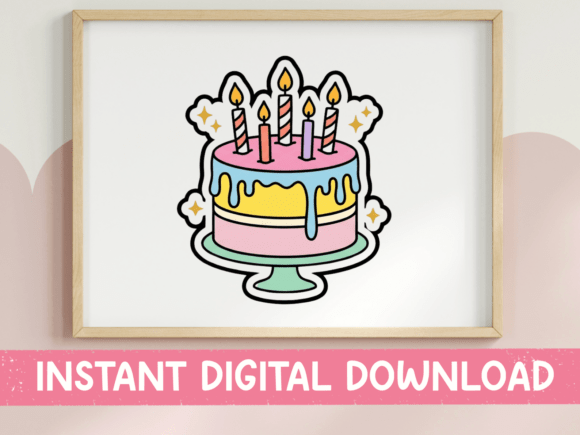 Pastel Birthday Cake Sticker Design: Graphics for T-Shirt Designs